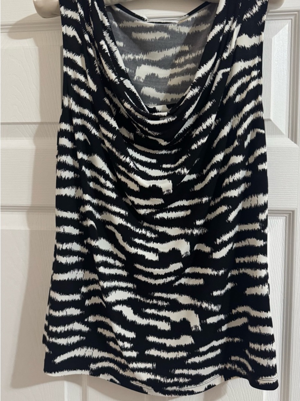 Calvin Klein Black & White Zebra-Print Cowl Tank
